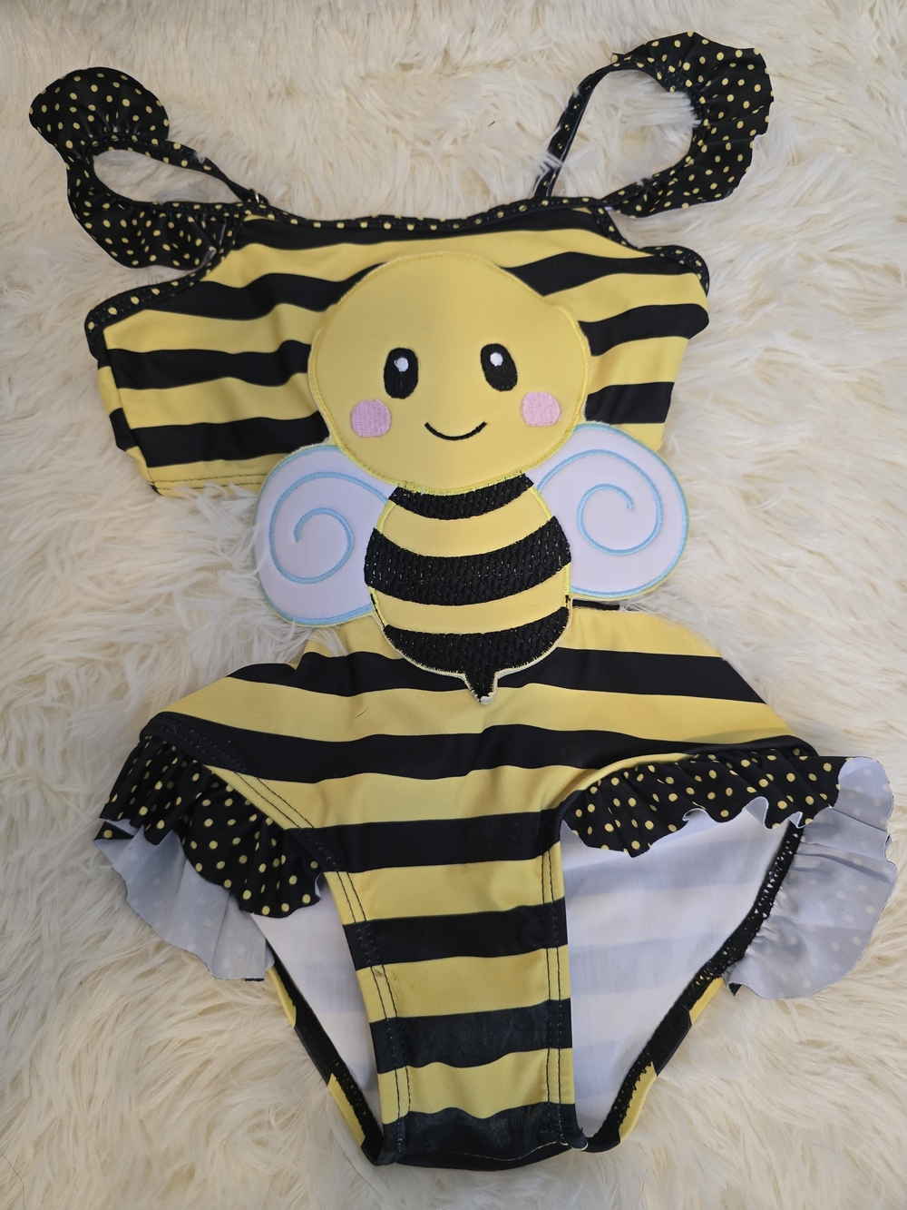 SHEIN Yellow and Black Bee Stripe Kids One-Piece Swimwear Never Worn